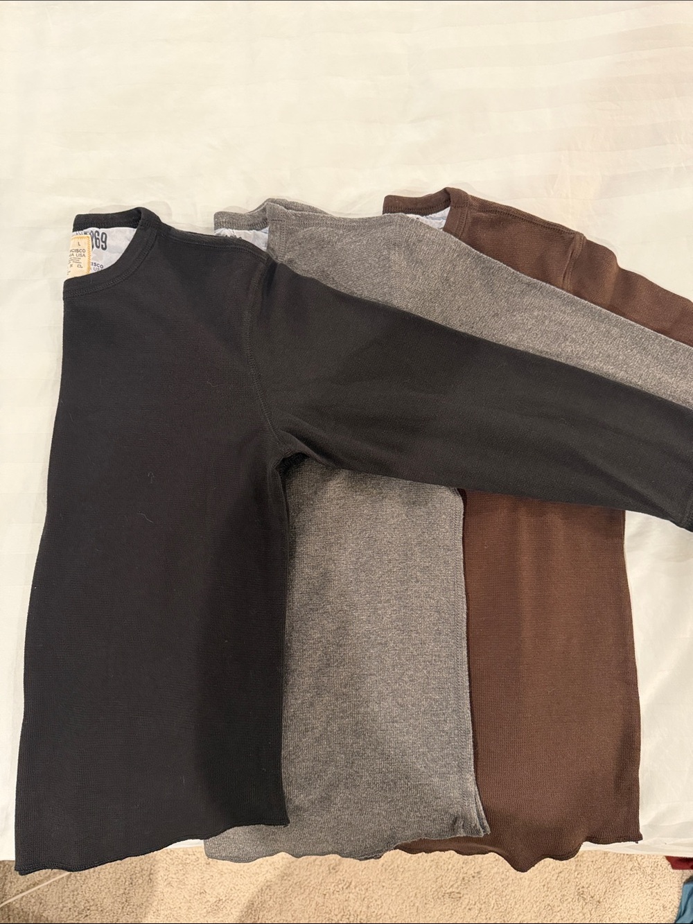 Long sleeve waffle knit shirts - brown, grey, black